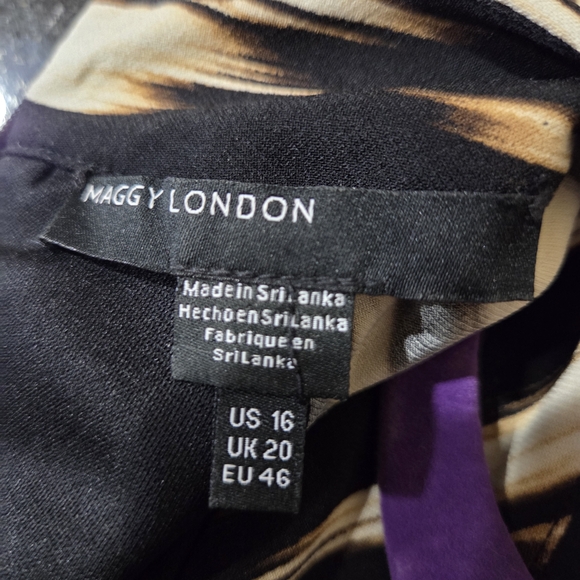 Maggy London Black and Cream Abstract Print Midi Dress - Size 16 - Picture 6 of 8